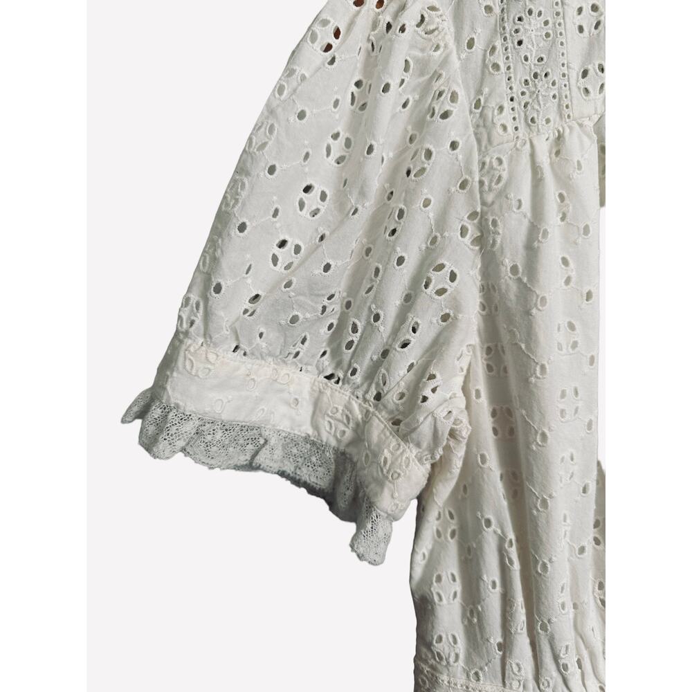 J Crew Cotton Eyelet Button Front Pockets Short Ruffle Sleeve Ivory Mini Dress 4 - Picture 5 of 10